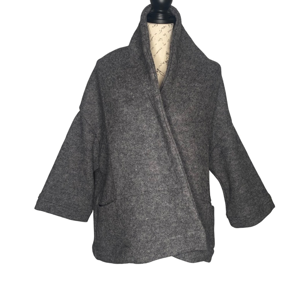 NEVER ENOUGH Mens Grey Wool Blend Shawl Collar Wrap‎ Jacket Coat Sz M Unisex
